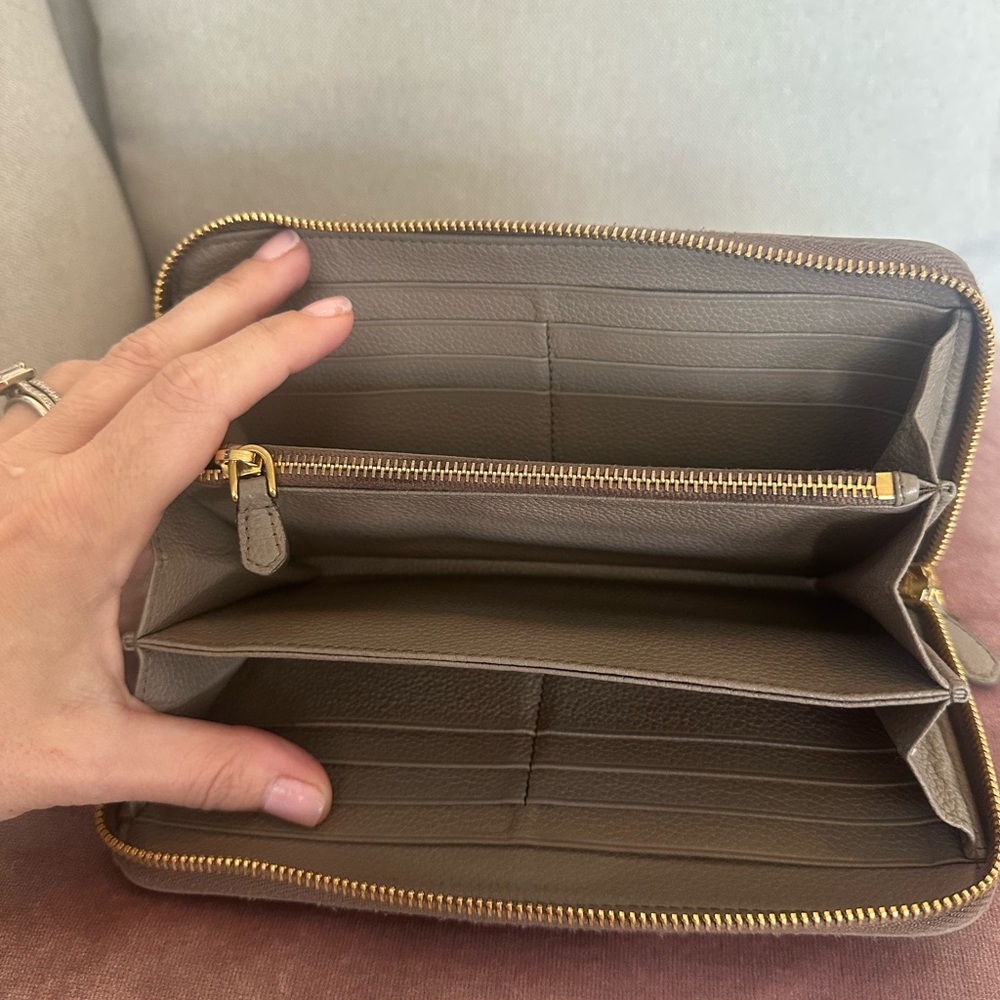 Prada Beige/Taupe Saffiano Leather Large Continental Zip Wallet - Picture 8 of 16